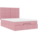  Otomanska postelja z vzmetnicami & LEDs roza 140x200cm žamet | Shoptok.si