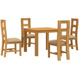  Blagovaonski set 5 kom. Bež Čvrsto Hrastovo Drvo 90 x 90 x 75 cm | Shoptok.si