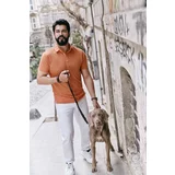 ALTINYILDIZ CLASSICS Men's Orange Slim Fit Slim Fit Polo Neck Plain Casual T-Shirt
