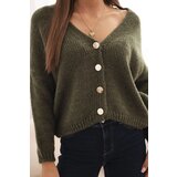 Kesi Włoski Women's sweater with a V-neck and buttons khaki | Shoptok.si