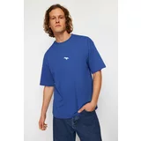Trendyol Indigo Oversize/Wide Cut Short Sleeve Dinosaur Embroidered 100% Cotton T-Shirt