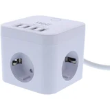 prenapetostna zaščita EXTS-3S3M-USB4-WL, 3x vtičnica 230V + 4x USB, 16A, 3680W, 3 m