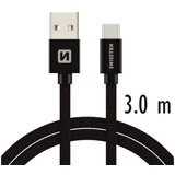 Swissten kabel USB/USB-C, platneni, 3m, crni | shoptok.hr