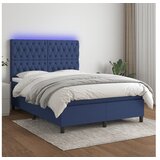 vidaXL Box spring postelja z vzmetnico LED modra 140x190 cm Cene