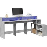 vidaXL Pisalna miza z LED lučkami betonsko siva 200x104x91 cm inž. les Cene