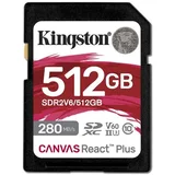 SDR2V6/512GB SD Card 512GB, Canvas React Plus V60 Professional, SDXC Class10 UHS-II U3 V60, Up to 280MB/s read and 150MB/s write, for Full HD/2K/4K video recording