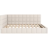 Lumor Postelja za odrasle 160x200 cm iz žameta z ograjo in letveno podlago - bež, (22151423) | Shoptok.si