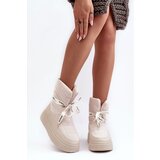 Boto Women's Snow Boots With Ornamental Lacing Light Beige Siracna | Shoptok.si