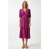  Women's Dark Pink Wrap Collar Floral Summer Viscose Dress | Eponuda.ba