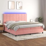 Box spring postelja z vzmetnico LED roza 200x200 cm žamet Cene