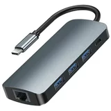 Remax Vozlišče USB-C 9v1 Retor Series RU-U91, 3x USB 3.0, USB-C, RJ45, HDMI, 3,5 mm, SD/TF (siva)