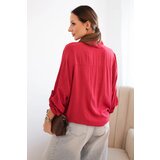 Kesi Włoski Women's shirt with viscose, featuring decorative buttons and collar, light burgundy | shoptok.hr