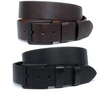 Dewberry R9136 Pack of 2 Black-Brown Leather Mens Belt-BLACK-BROWN cene
