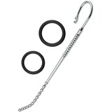SuperLove Stainless Steel Beaded & Curved Urethral Dilator with Silicone Glans Ring Cene