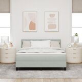 vidaXL Box Spring Krevet s Madracem & LED Svjetlom Svjetlosiva 140x200 cm Baršun | shoptok.hr