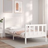 vidaXL Posteljni okvir z vzglavjem bel 90x200 cm trden les | Shoptok.si