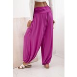 Kesi Włoski Women's viscose trousers with wide leg and ruffles dark purple | Shoptok.si