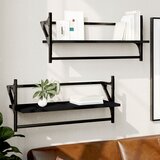 Maison Chic 2 kosi Stenske Police - Viseče police s prečkami črne 65x25x30 cm, (21793444) | Shoptok.si