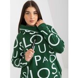 Fashion Hunters Dark green plus size sweatshirt with a printed hoodie Cene