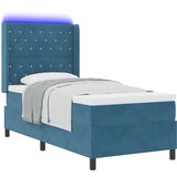 vidaXL Box Spring Postelja z Blazino in LED Temno Modra 90x200 cm Žamet, (22049636) | Shoptok.si