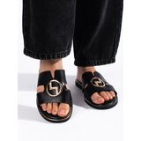 Shelvt Black flat flip-flops with gold decoration | ePonuda.com