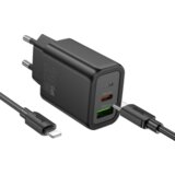 hoco. polnilec N61 GaN PD 20W USB-A, Type C s kablom Type C na Lightning - črn | Shoptok.si