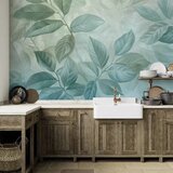  Foto tapeta - Large Leaves in Shades of Green-Mint: Botanical Motif 100x70 | shoptok.hr