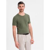 Ombre Men's knitted t-shirt with fine texture - olive | Shoptok.si