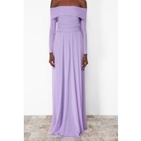 Trendyol Lilac Carmen Collar Tulle Long Evening Dress | shoptok.hr