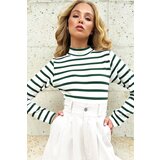 Trend Alaçatı Stili Women's Green Half Turtleneck Striped Knitted Crop Blouse | shoptok.hr