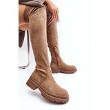 EVENTO Women's Over-the-Knee Flat Heel Boots Beige Silune | Shoptok.si