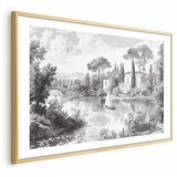  Plakat - Black-and-White Vintage Landscape with a Pond 60x40 Zlatni okvir s margom | shoptok.hr