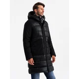 Ombre Men's long quilted jacket with large pockets - black