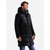Ombre Men's long quilted jacket with large pockets - black Cijene