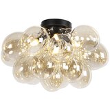 QAZQA Dizajn stropna svetilka črna z jantarnim steklom 4-luč - Uvas | Shoptok.si