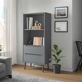 vidaXL Knjižna omara MOLDE siva 60x35x133,5 cm trdna borovina | Shoptok.si