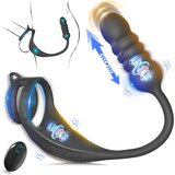 SuperLove Dual Vibrating Cock Ring & Thrusting Prostate Massager Anal Lock with Remote Black Cene