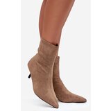 Boto Insulated Women's Ankle Boots Heeled Eco Suede Beige Belisse | Shoptok.si