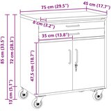  Radna klupa s ladicama s kotačem Crna i Siva 75 x 45 x 85 cm | shoptok.hr