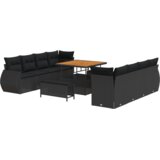 vidaXL 11-dijelni vrtni sofa set s jastučićima crni poli ratan akacija | shoptok.hr
