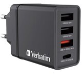  PUNJAČ ZA MOBILNE UREĐAJE ZIDNI 1XUSB-C/PD 20W/1XUSB-A QC 3.0/2XUSB-A 10W VERBATIM 49700 CRNI | Shoptok.si