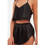 Trendyol Black Lace Detailed Crop Satin Pajamas Set | ePonuda.com
