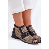 Maciejka Leather Women's Ankle Boots With Open Toes Black-Beige | Shoptok.si