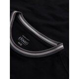 Ombre Men's cotton longsleeve with striped U neckline and embroidery - black | ePonuda.com