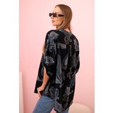 Kesi Włoski Women's cotton blouse with decorative print and rolled-up sleeves black | shoptok.hr