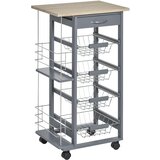 HOMCOM Prostorsko varčen temno siv kuhinjski voziček z 1 delovno površino, 1 predalom in 4 kovinskimi košarami, 47x37x83cm, (20745378) | Shoptok.si