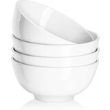 Dowan keramični globoki krožniki in krožniki za žitarice, 651 ml - set 4 belih krožnikov, premera 15 cm za juhe, žitarice, ovsene kosmiče, sadje, riž - primerni za pomivanje v pomivalnem str, (21635335) | Shoptok.si