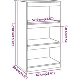 vidaXL Ormarić za knjige / sobna pregrada sivi 60x30x103,5 cm borovina | shoptok.hr