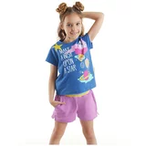 Mushi Dilek Dille Girl Child's Navy Blue T-shirt with Lilac Shorts Summer Suit.