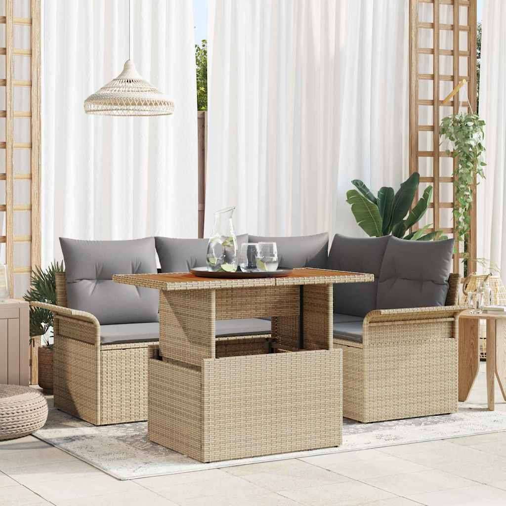 vidaXL 5-delni vrtni kavč z blazinami Bež poli ratan | Shoptok.si